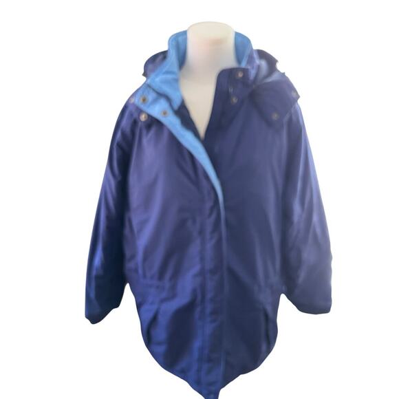 LL.L. Bean Women Large Parka Blue Hood Zip Thinsulate Light Warm - Picture 1 of 14